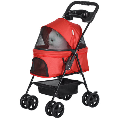 Pet Stroller Dog Buggy with Folding Function Pet Stroller for Small Dogs and Cats Pet Carriage Cat Buggy Oxford Red 67 x 45 x 96 cm