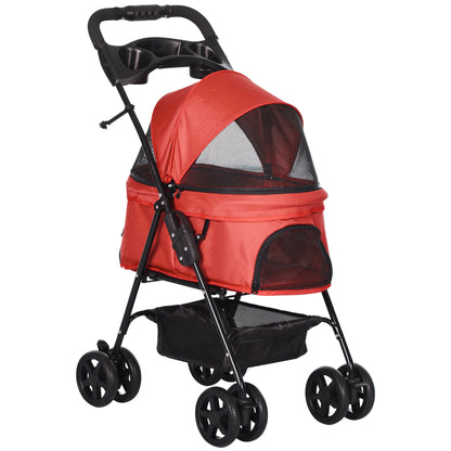 Pet Stroller Dog Buggy with Folding Function Pet Stroller for Small Dogs and Cats Pet Carriage Cat Buggy Oxford Red 67 x 45 x 96 cm