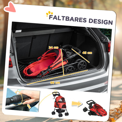 Pet Stroller Dog Buggy with Folding Function Pet Stroller for Small Dogs and Cats Pet Carriage Cat Buggy Oxford Red 67 x 45 x 96 cm