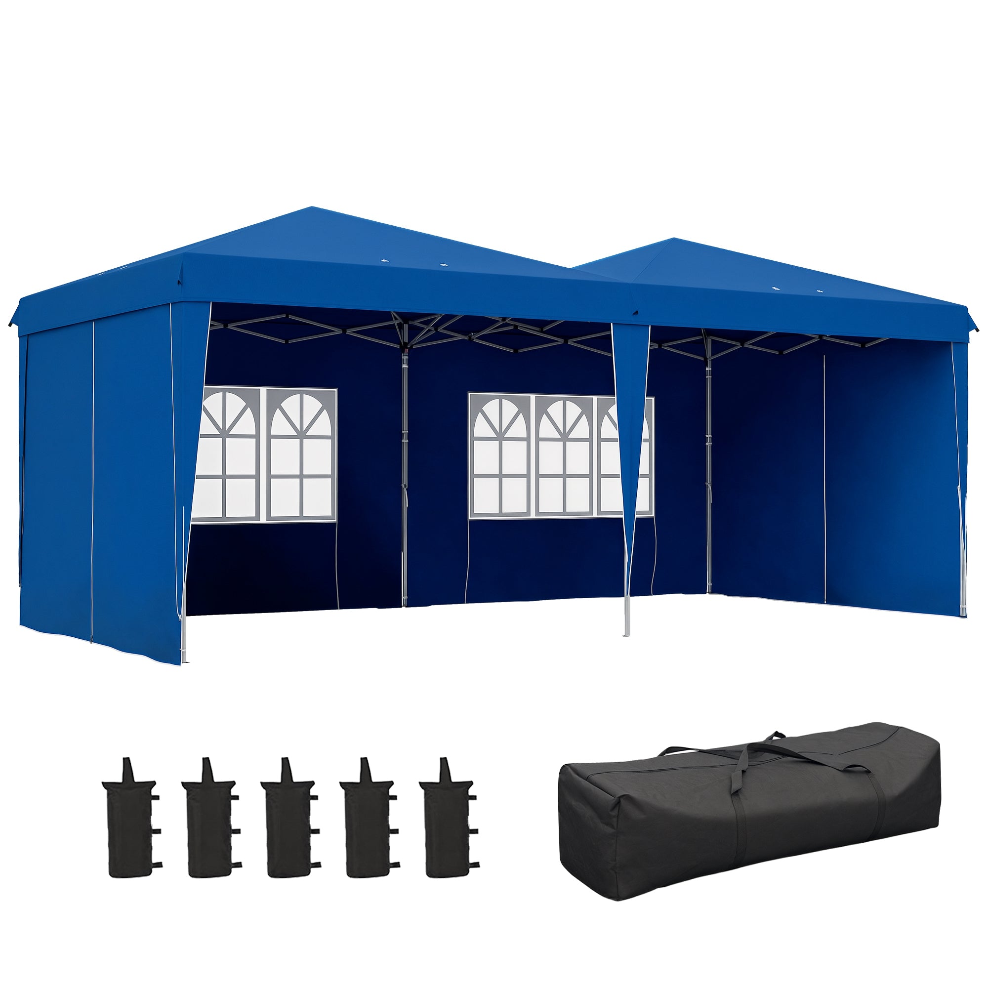 6x3 m Foldable Gazebo Garden Canopy with Adjustable Height UV30+ Protection Waterproof Sandbags and Carrying Bag Gazebo for Outdoor Garden Parties Blue