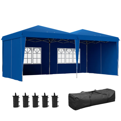6x3 m Foldable Gazebo Garden Canopy with Adjustable Height UV30+ Protection Waterproof Sandbags and Carrying Bag Gazebo for Outdoor Garden Parties Blue