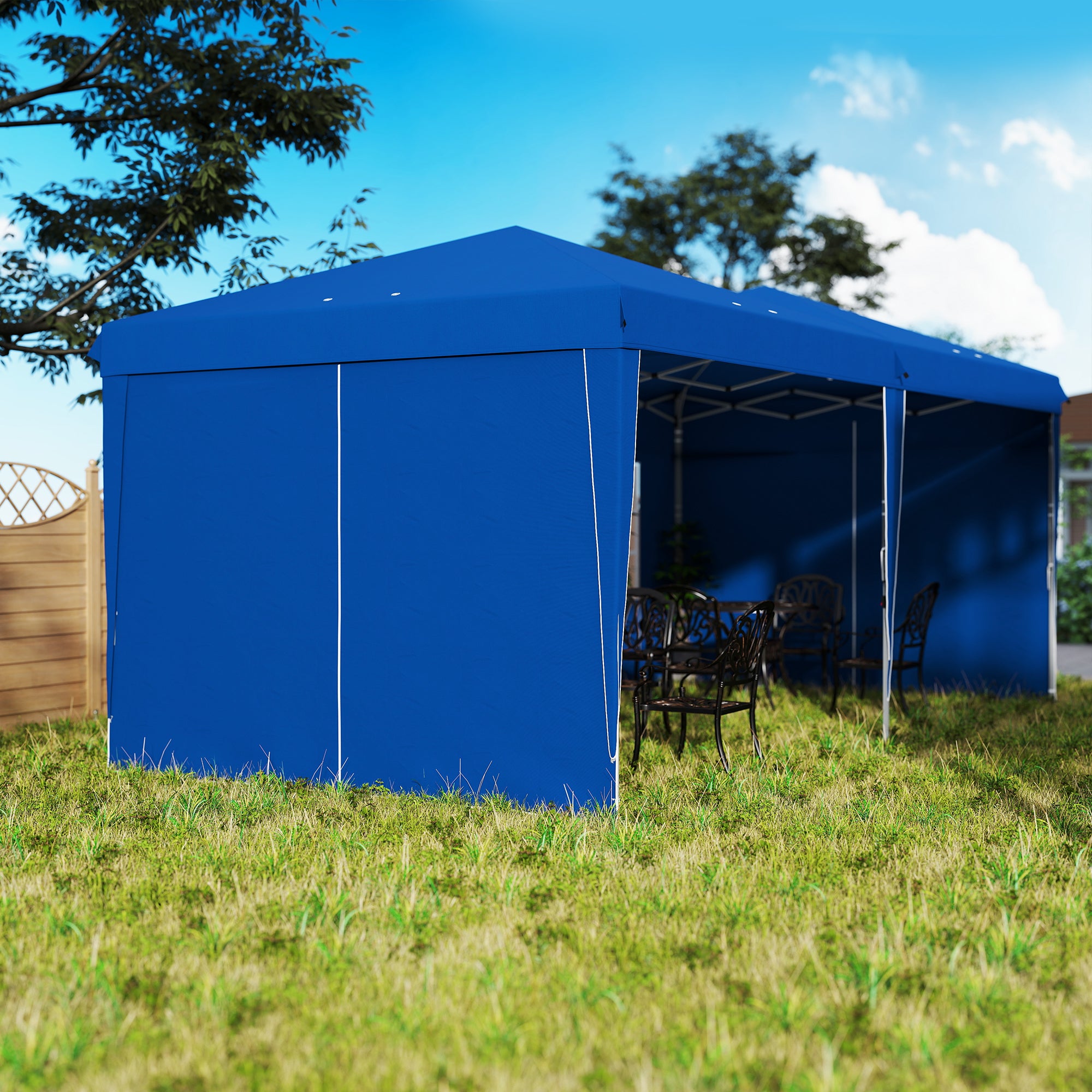 6x3 m Foldable Gazebo Garden Canopy with Adjustable Height UV30+ Protection Waterproof Sandbags and Carrying Bag Gazebo for Outdoor Garden Parties Blue