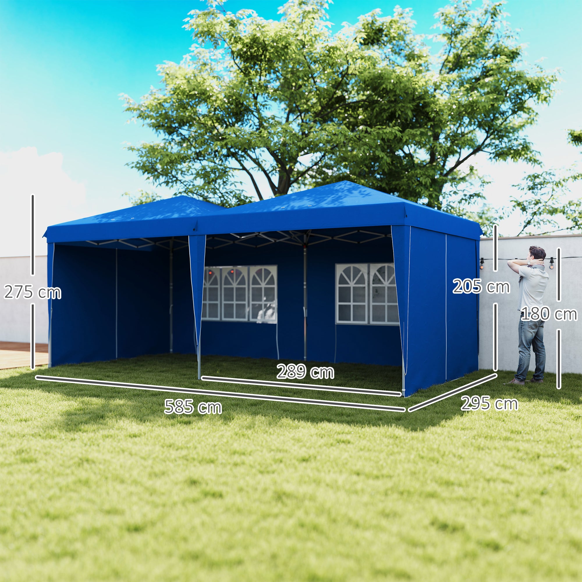 6x3 m Foldable Gazebo Garden Canopy with Adjustable Height UV30+ Protection Waterproof Sandbags and Carrying Bag Gazebo for Outdoor Garden Parties Blue