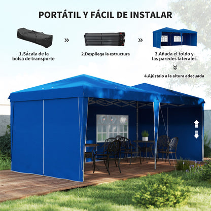 6x3 m Foldable Gazebo Garden Canopy with Adjustable Height UV30+ Protection Waterproof Sandbags and Carrying Bag Gazebo for Outdoor Garden Parties Blue