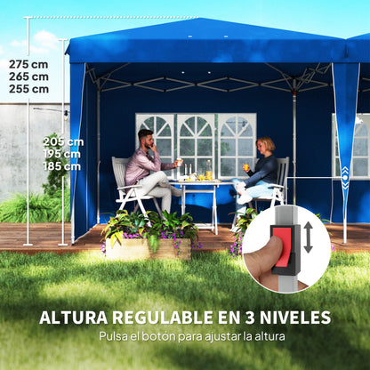 6x3 m Foldable Gazebo Garden Canopy with Adjustable Height UV30+ Protection Waterproof Sandbags and Carrying Bag Gazebo for Outdoor Garden Parties Blue