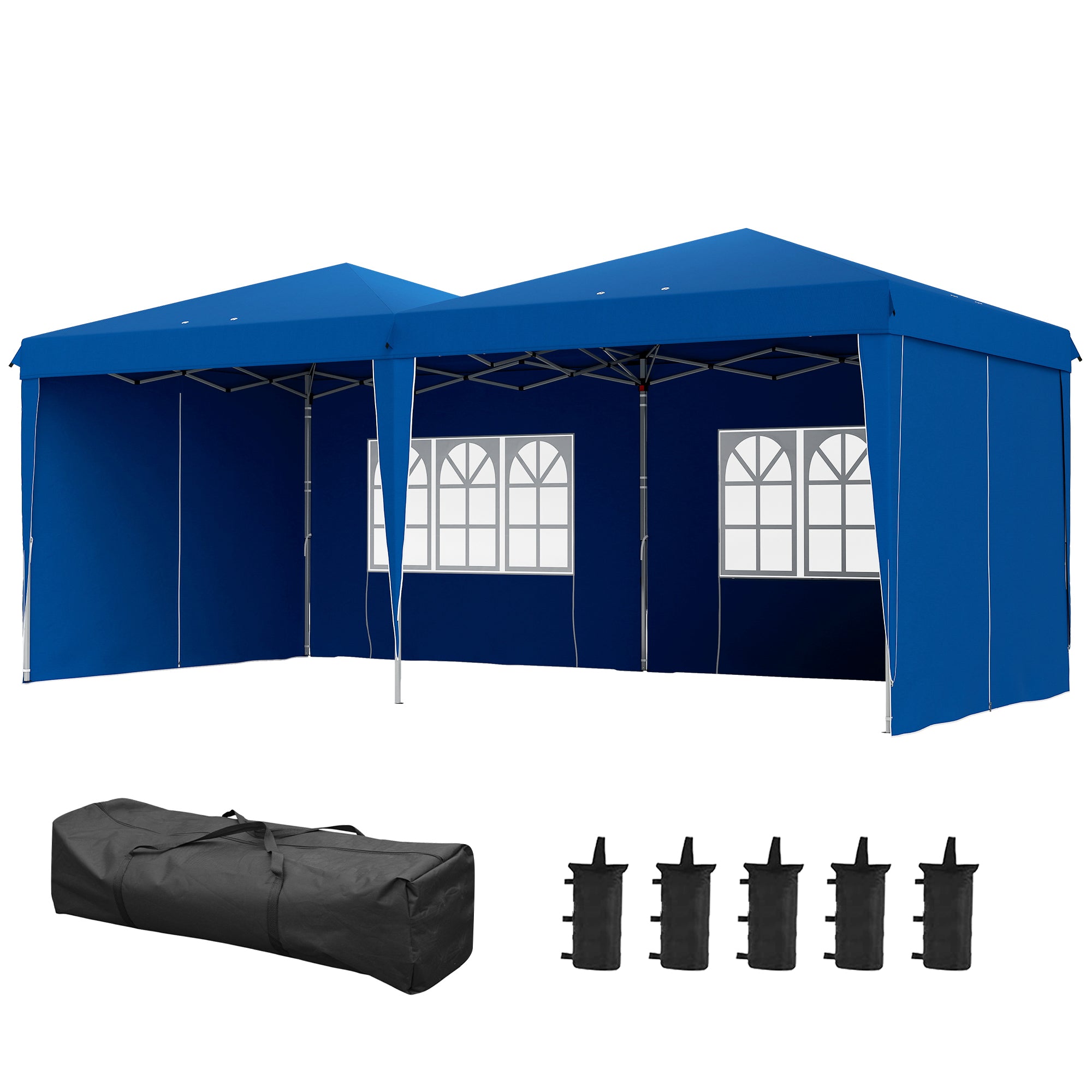 6x3 m Foldable Gazebo Garden Canopy with Adjustable Height UV30+ Protection Waterproof Sandbags and Carrying Bag Gazebo for Outdoor Garden Parties Blue