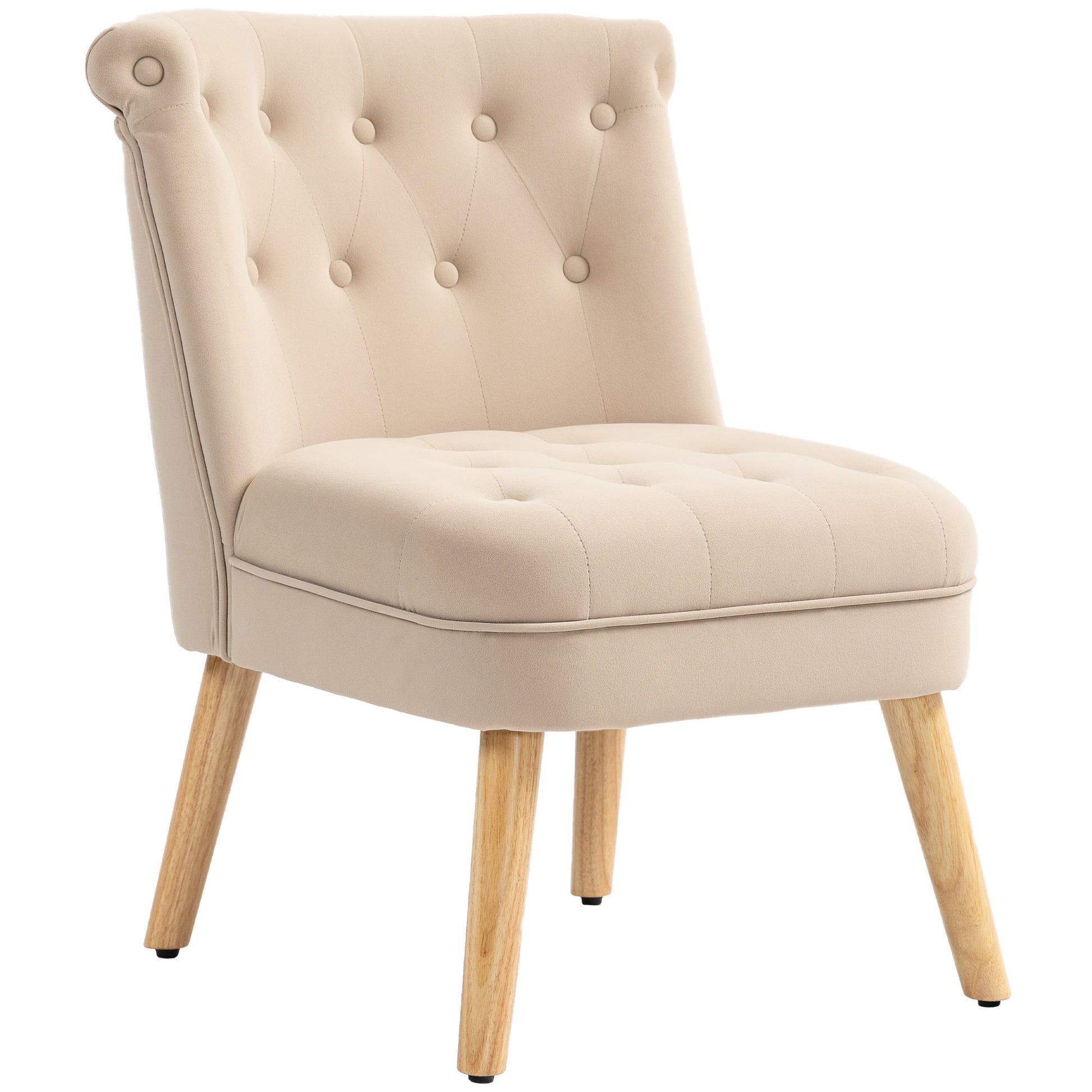 Living Room and Dining Room Armchair with Upholstered Seat, Bedroom Armchair with Wooden Legs and Velvet Effect Fabric, 60x66x79 cm, Beige