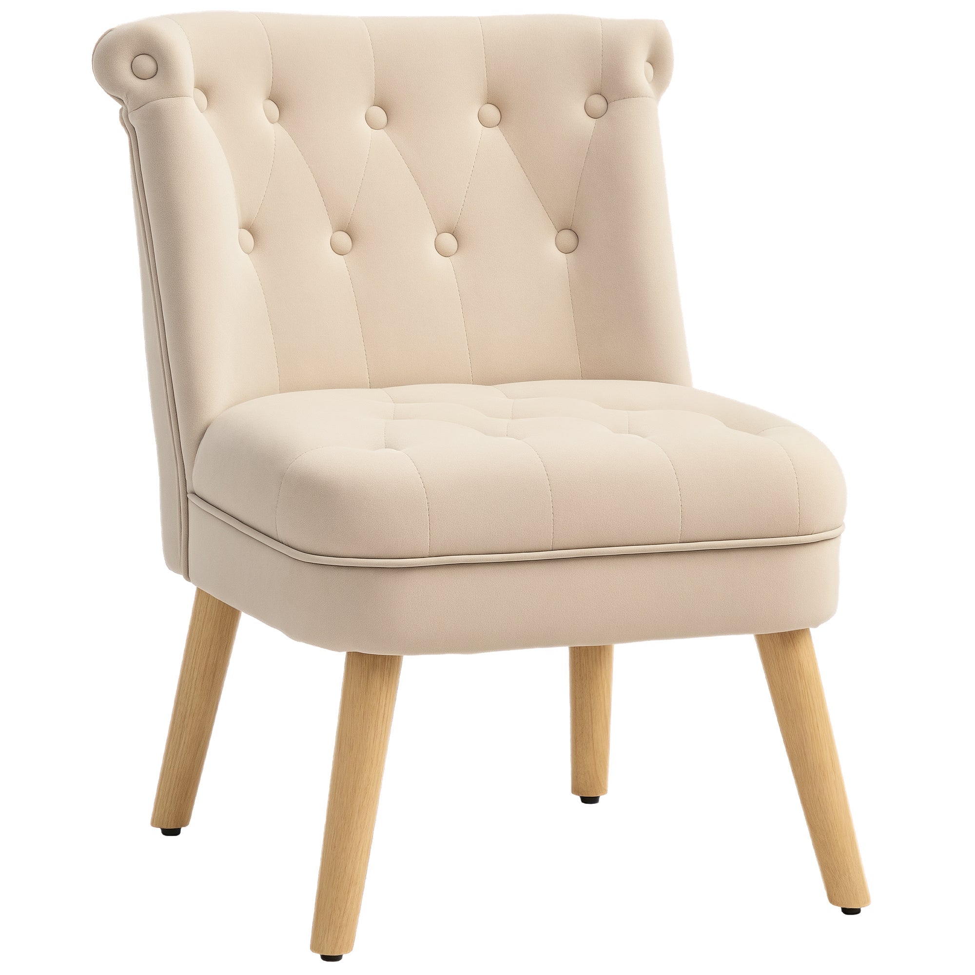 Living Room and Dining Room Armchair with Upholstered Seat, Bedroom Armchair with Wooden Legs and Velvet Effect Fabric, 60x66x79 cm, Beige