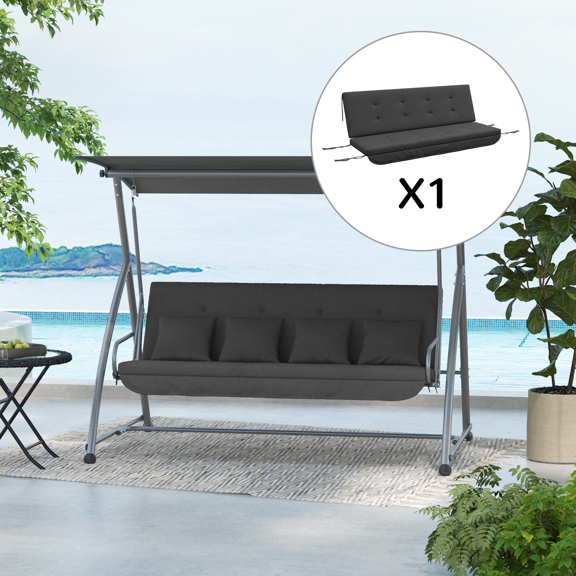 cushion set for Hollywood swing 170 cm chair cushion swing cushion seat cushion garden swing garden cushion back cushion side cushion dark gray