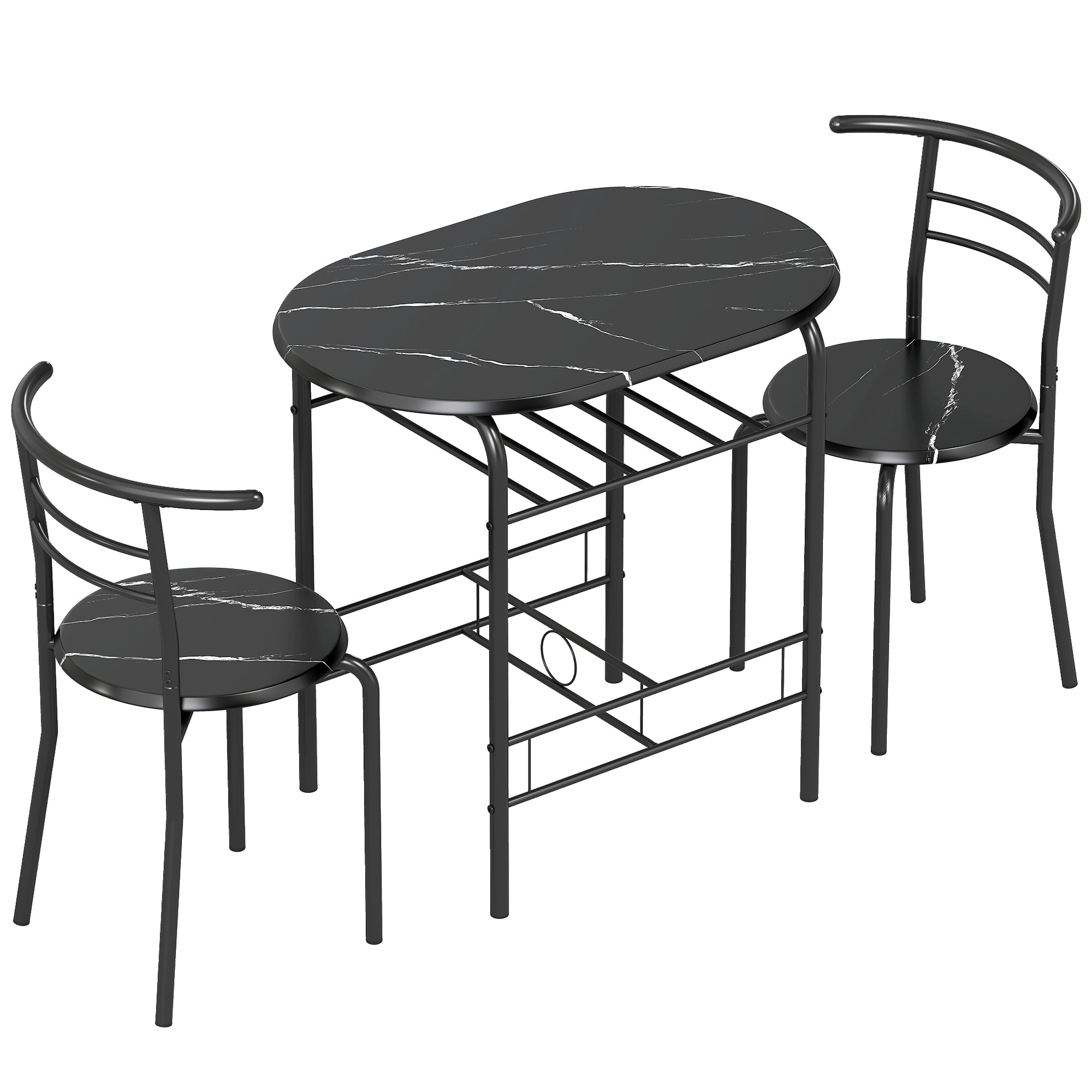 3-Piece Dining Set — 31.5" Kitchen Table with Two Chairs and Shelf, Ideal for Small Spaces, Apartment, Living/Dining Room, Black Marble Finish