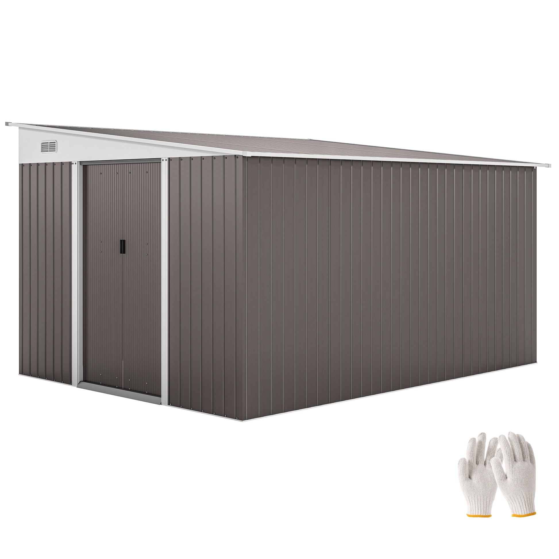 Metal Shed 19.4m³ 280x345x201cm Tool Shed with Mono-Pitched Roof Sliding Door Weatherproof Garden House Outdoor Cabinet Shed for Backyard Outdoor Area Garden Anthracite, Gray