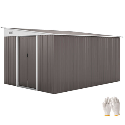 Metal Shed 19.4m³ 280x345x201cm Tool Shed with Mono-Pitched Roof Sliding Door Weatherproof Garden House Outdoor Cabinet Shed for Backyard Outdoor Area Garden Anthracite, Gray