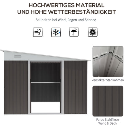 Metal Shed 19.4m³ 280x345x201cm Tool Shed with Mono-Pitched Roof Sliding Door Weatherproof Garden House Outdoor Cabinet Shed for Backyard Outdoor Area Garden Anthracite, Gray