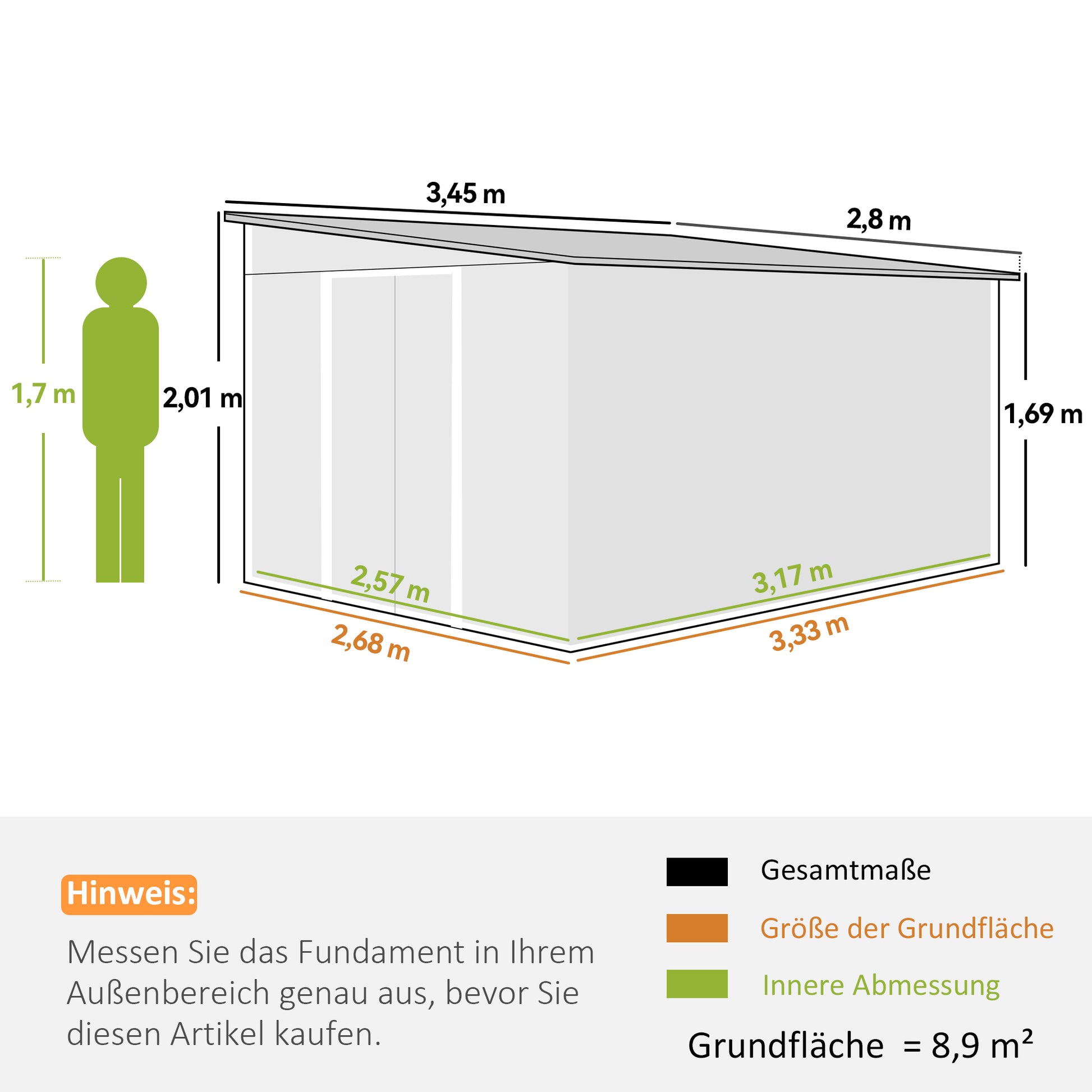 Metal Shed 19.4m³ 280x345x201cm Tool Shed with Mono-Pitched Roof Sliding Door Weatherproof Garden House Outdoor Cabinet Shed for Backyard Outdoor Area Garden Anthracite, Gray