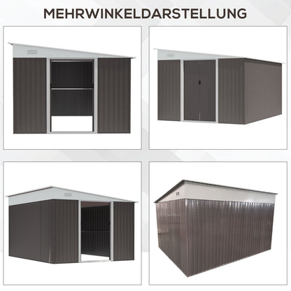 Metal Shed 19.4m³ 280x345x201cm Tool Shed with Mono-Pitched Roof Sliding Door Weatherproof Garden House Outdoor Cabinet Shed for Backyard Outdoor Area Garden Anthracite, Gray