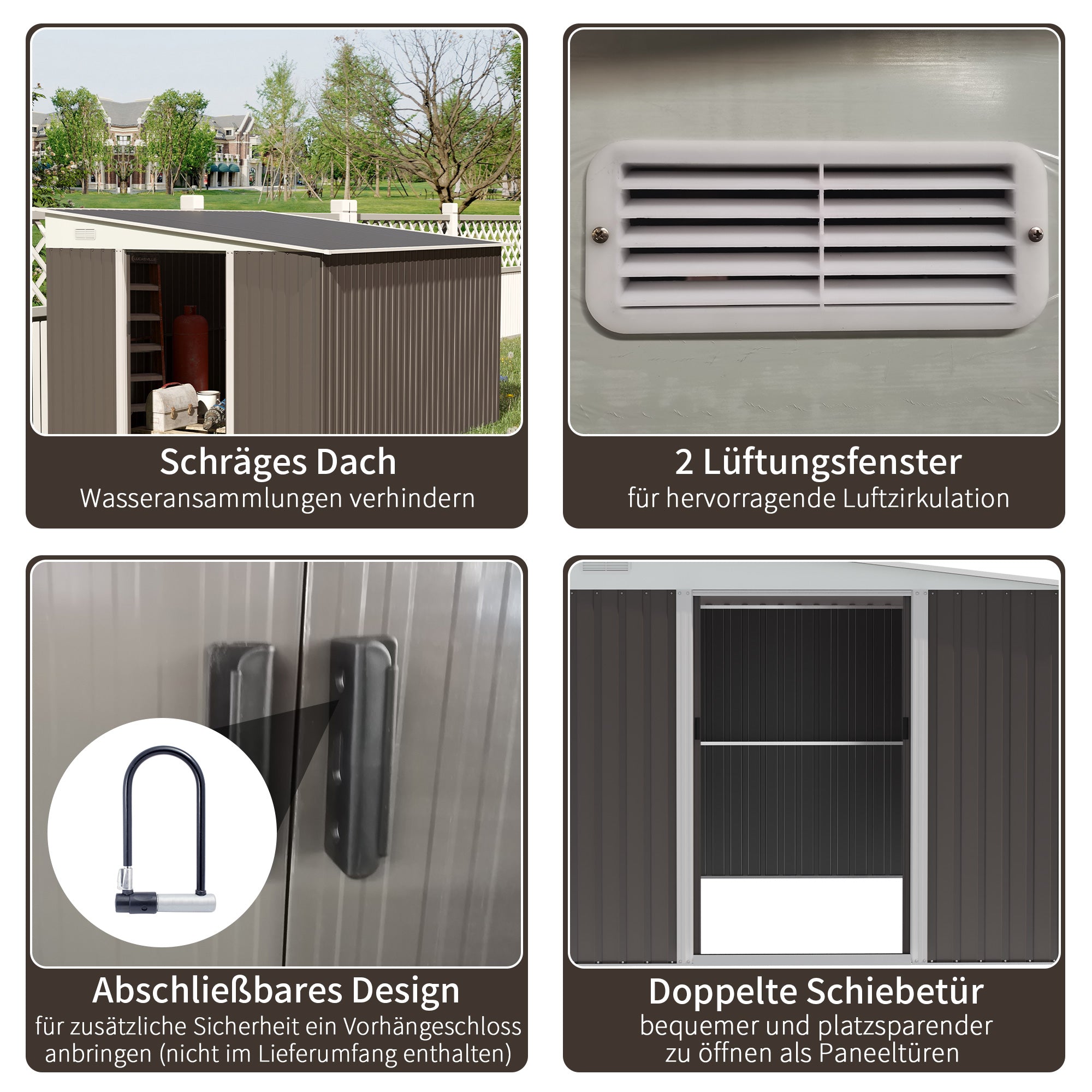 Metal Shed 19.4m³ 280x345x201cm Tool Shed with Mono-Pitched Roof Sliding Door Weatherproof Garden House Outdoor Cabinet Shed for Backyard Outdoor Area Garden Anthracite, Gray