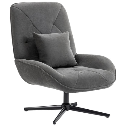 Swivel Chair with Lumbar Pillow, Chenille Upholstery, High Back, Steel Legs — Dark Gray