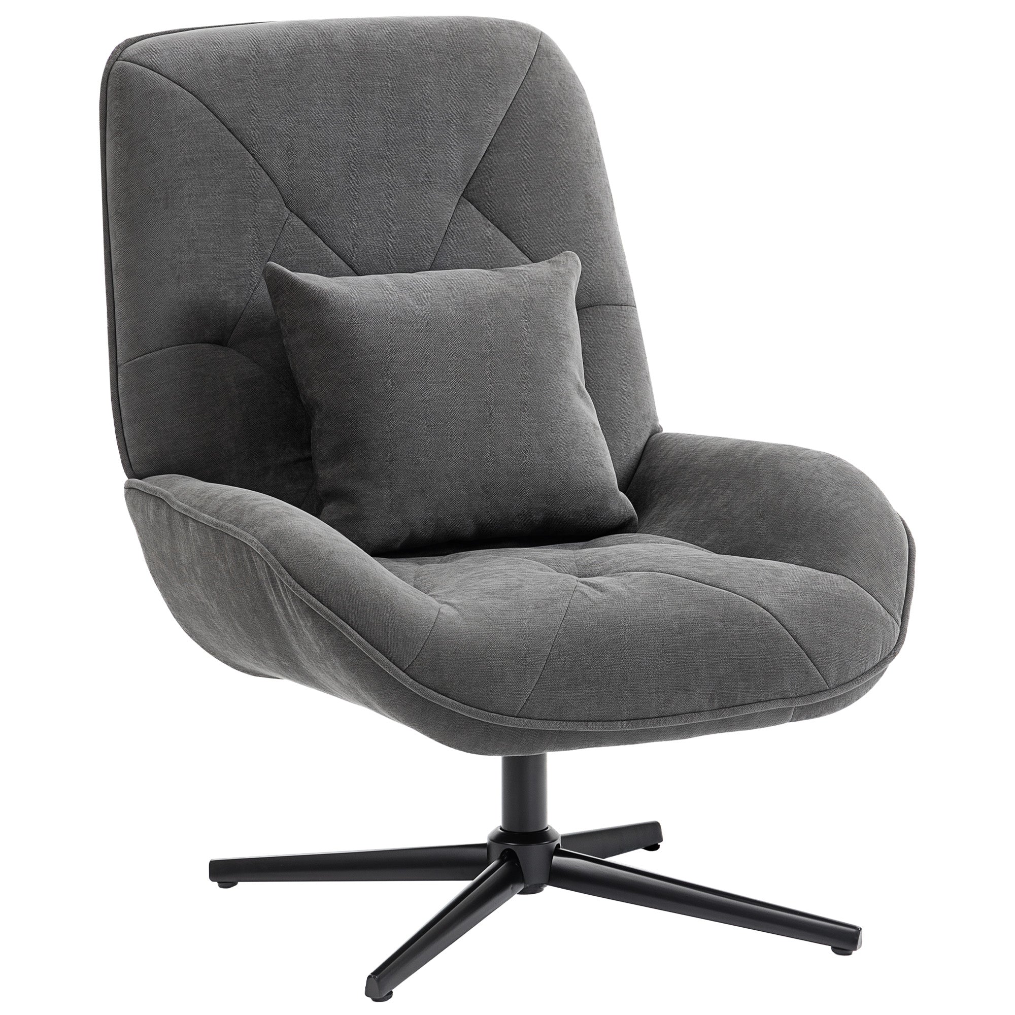 Swivel Chair with Lumbar Pillow, Chenille Upholstery, High Back, Steel Legs — Dark Gray