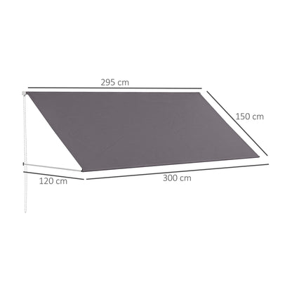 Manual Retractable Awning Canopy with Adjustable Tilt 300 x 120 cm UV Protection Aluminum Polyester Dark Gray