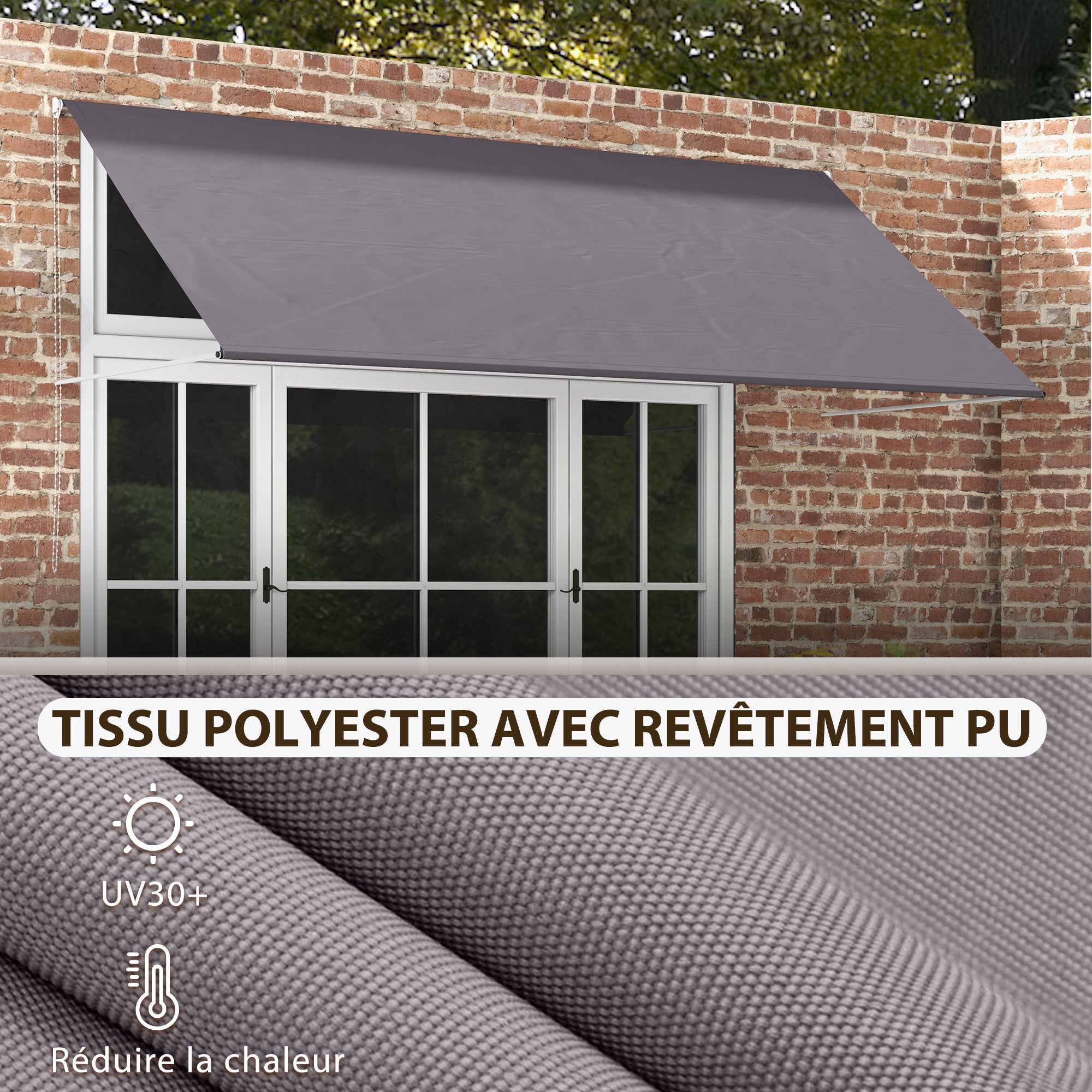 Manual Retractable Awning Canopy with Adjustable Tilt 300 x 120 cm UV Protection Aluminum Polyester Dark Gray