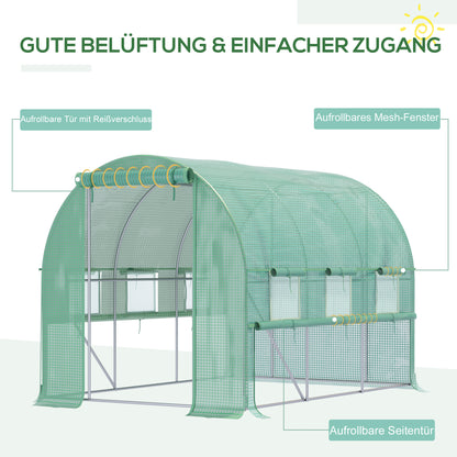Green Tunnel Greenhouse, 2.95 x 2 x 2 m Greenhouse with Roll-up Window, UV Protection, Windproof Tomato House, for Garden, Balcony, Steel