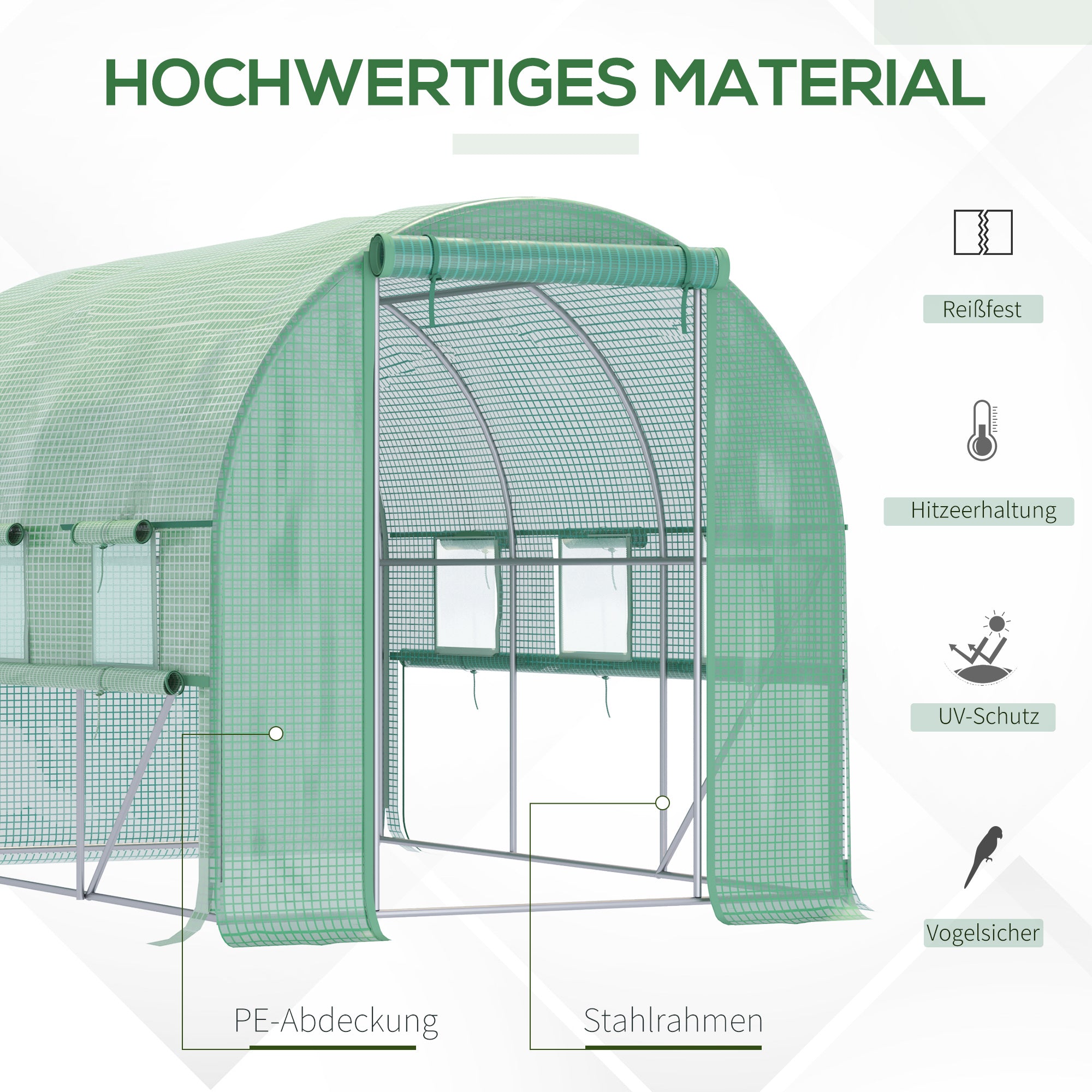 Green Tunnel Greenhouse, 2.95 x 2 x 2 m Greenhouse with Roll-up Window, UV Protection, Windproof Tomato House, for Garden, Balcony, Steel
