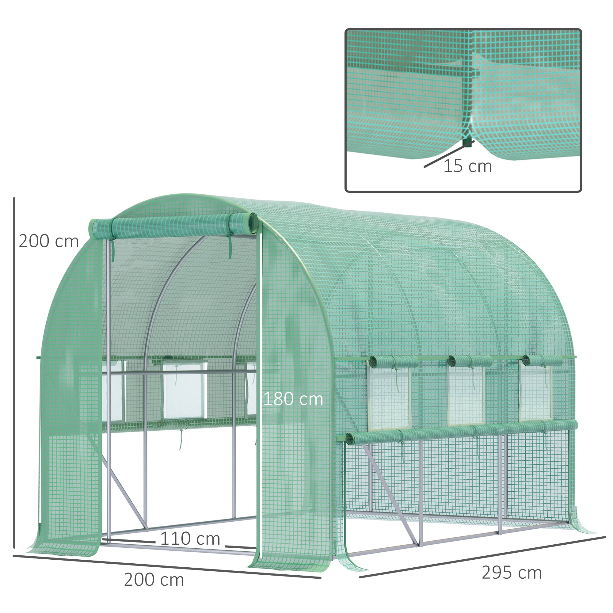 Green Tunnel Greenhouse, 2.95 x 2 x 2 m Greenhouse with Roll-up Window, UV Protection, Windproof Tomato House, for Garden, Balcony, Steel