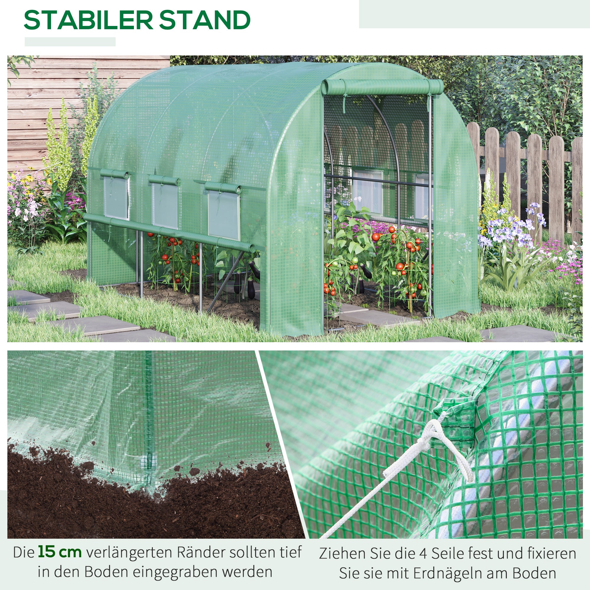 Green Tunnel Greenhouse, 2.95 x 2 x 2 m Greenhouse with Roll-up Window, UV Protection, Windproof Tomato House, for Garden, Balcony, Steel