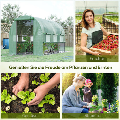Green Tunnel Greenhouse, 2.95 x 2 x 2 m Greenhouse with Roll-up Window, UV Protection, Windproof Tomato House, for Garden, Balcony, Steel
