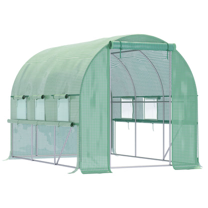 Green Tunnel Greenhouse, 2.95 x 2 x 2 m Greenhouse with Roll-up Window, UV Protection, Windproof Tomato House, for Garden, Balcony, Steel