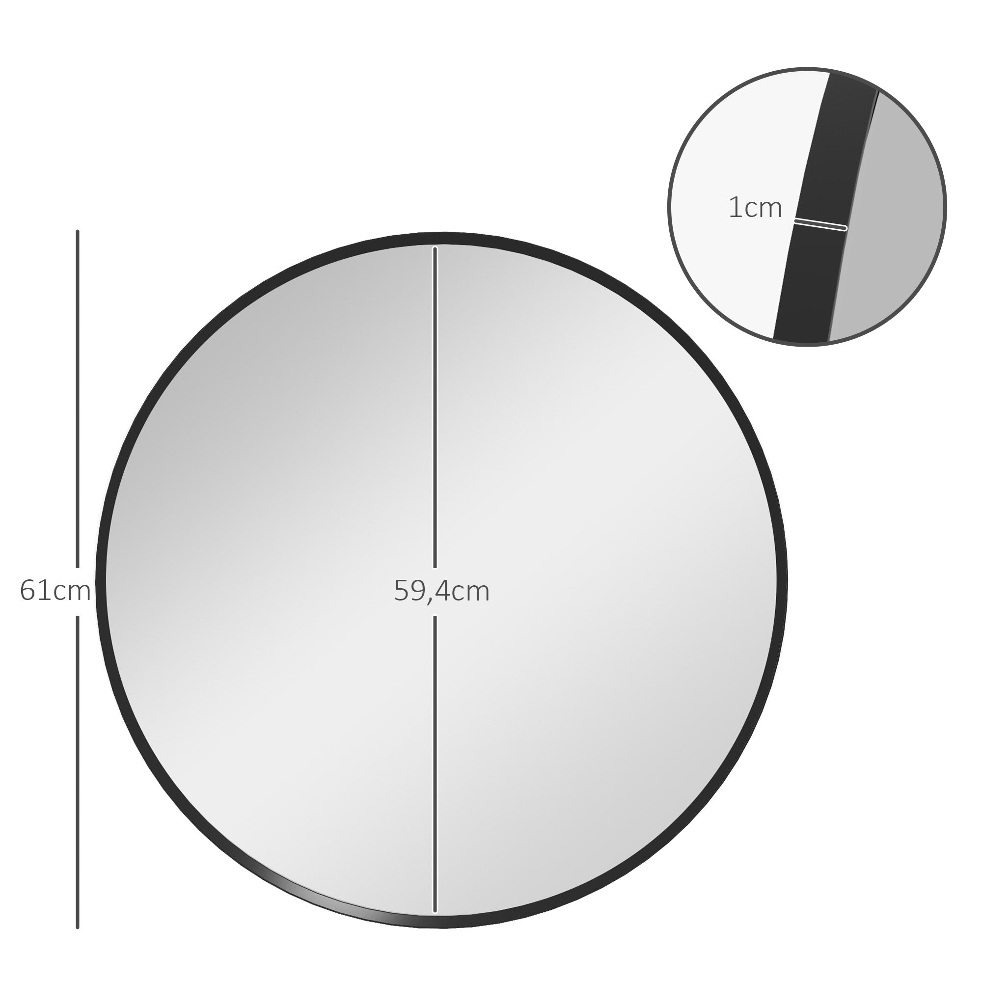 Wall Mirror, 60 x 60 cm Round Bathroom Mirror with Aluminum Alloy Frame, Decorative Mirror for Bathroom, Living Room, Bedroom, Black