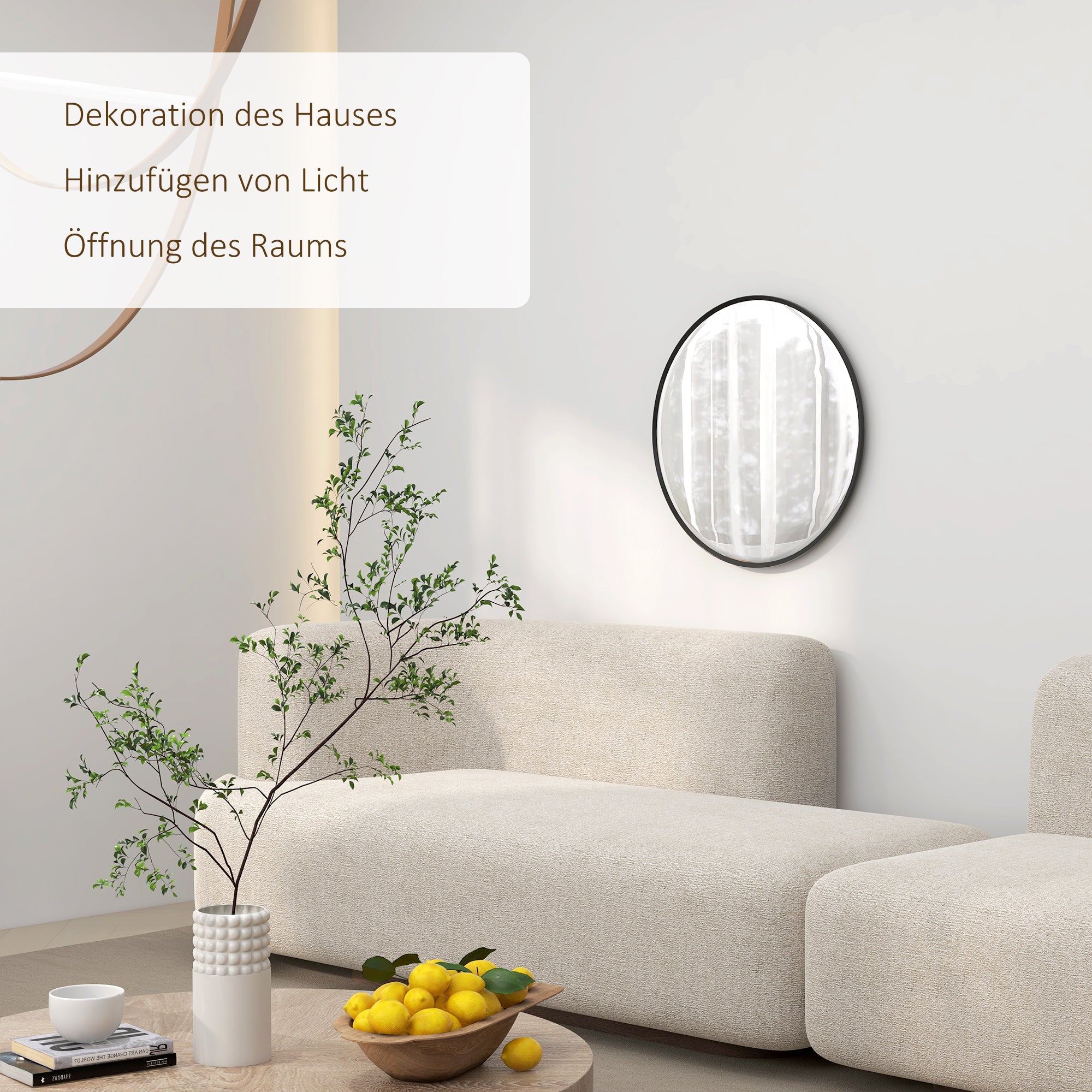 Wall Mirror, 60 x 60 cm Round Bathroom Mirror with Aluminum Alloy Frame, Decorative Mirror for Bathroom, Living Room, Bedroom, Black