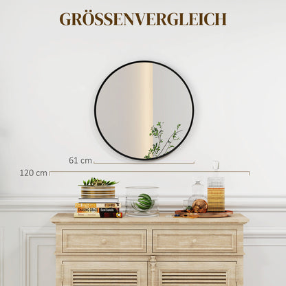 Wall Mirror, 60 x 60 cm Round Bathroom Mirror with Aluminum Alloy Frame, Decorative Mirror for Bathroom, Living Room, Bedroom, Black