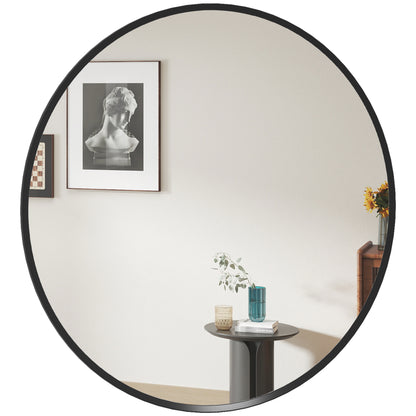 Wall Mirror, 60 x 60 cm Round Bathroom Mirror with Aluminum Alloy Frame, Decorative Mirror for Bathroom, Living Room, Bedroom, Black