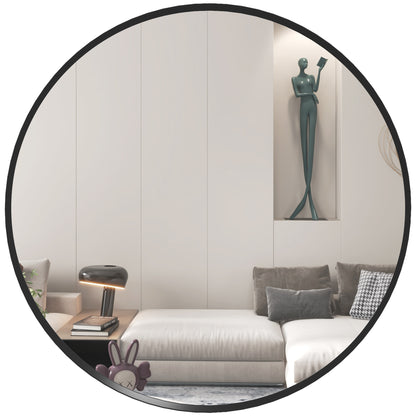 Wall Mirror, 60 x 60 cm Round Bathroom Mirror with Aluminum Alloy Frame, Decorative Mirror for Bathroom, Living Room, Bedroom, Black