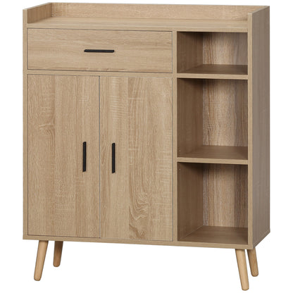 Modern Living Room Sideboard with 2 Doors 1 Drawer and 3 Open Shelves Storage Unit for Kitchen Bedroom Entryway Anti-Tip 80x30x96.5 cm Natural