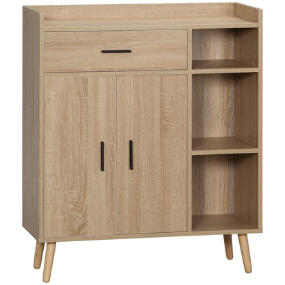 Modern Living Room Sideboard with 2 Doors 1 Drawer and 3 Open Shelves Storage Unit for Kitchen Bedroom Entryway Anti-Tip 80x30x96.5 cm Natural