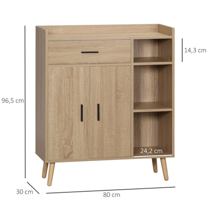 Modern Living Room Sideboard with 2 Doors 1 Drawer and 3 Open Shelves Storage Unit for Kitchen Bedroom Entryway Anti-Tip 80x30x96.5 cm Natural