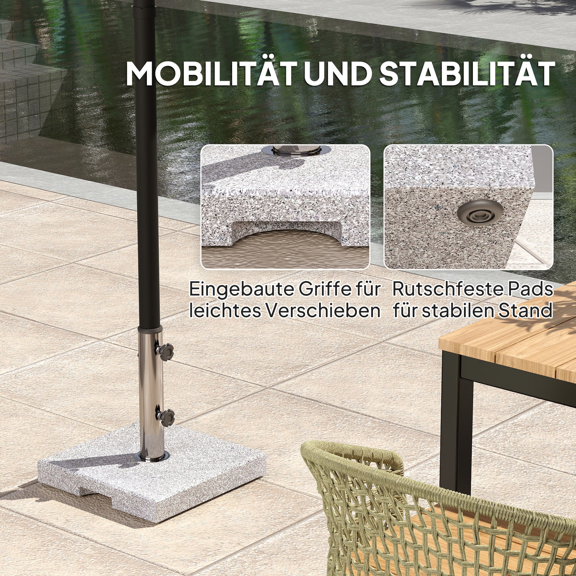 Granite Parasol Stand 21kg Umbrella Base, Square Umbrella Holder, Parasol Weight, Stand for Umbrella 32/38/48mm Pole Diameter, for Balcony, Terrace, Garden, Gray