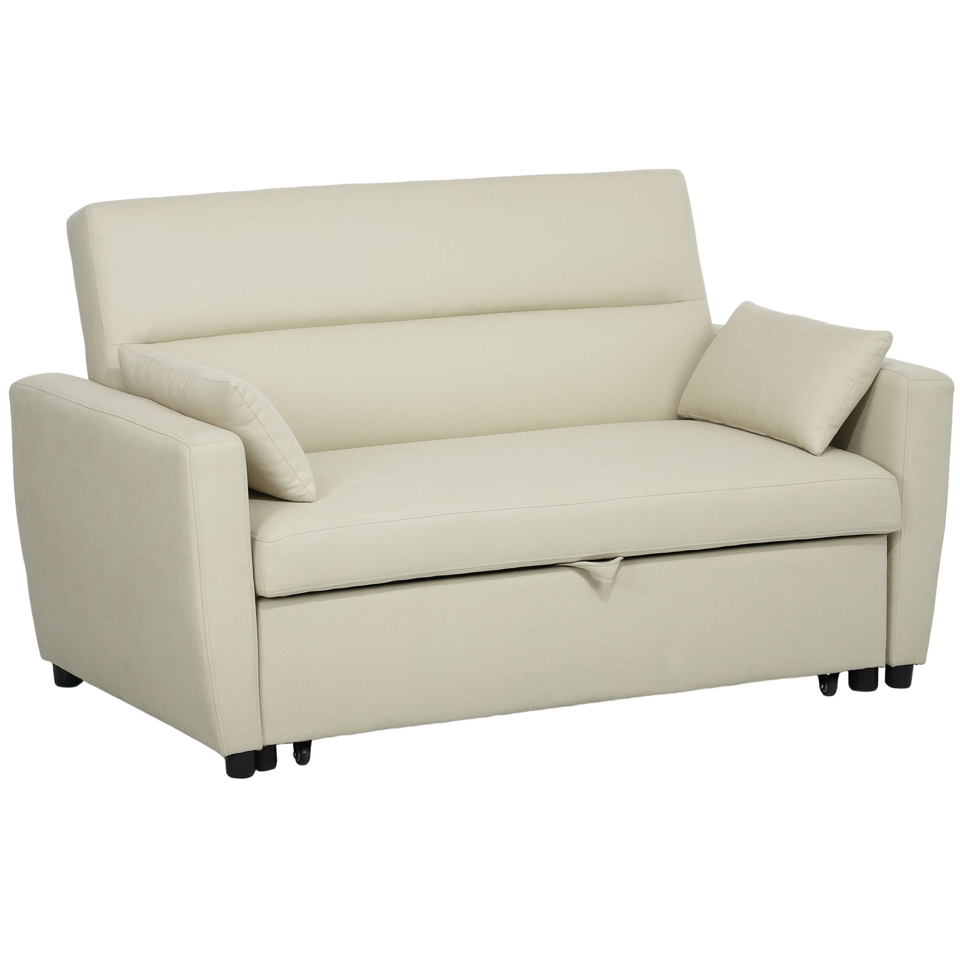 Sofa Bed, 2-Seater Sofa with Sleeping Function, Adjustable Backrest, Couch with Cushions, Velvet Look, Sleeper Sofa for Living Room, Guest Room, Beige