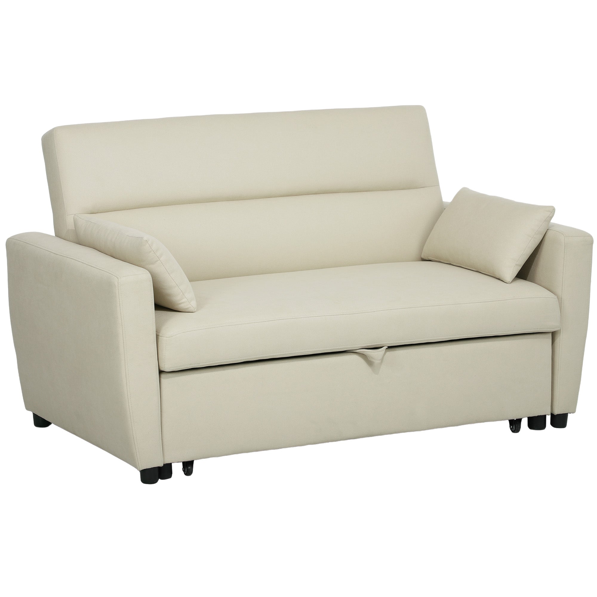 Sofa Bed, 2-Seater Sofa with Sleeping Function, Adjustable Backrest, Couch with Cushions, Velvet Look, Sleeper Sofa for Living Room, Guest Room, Beige