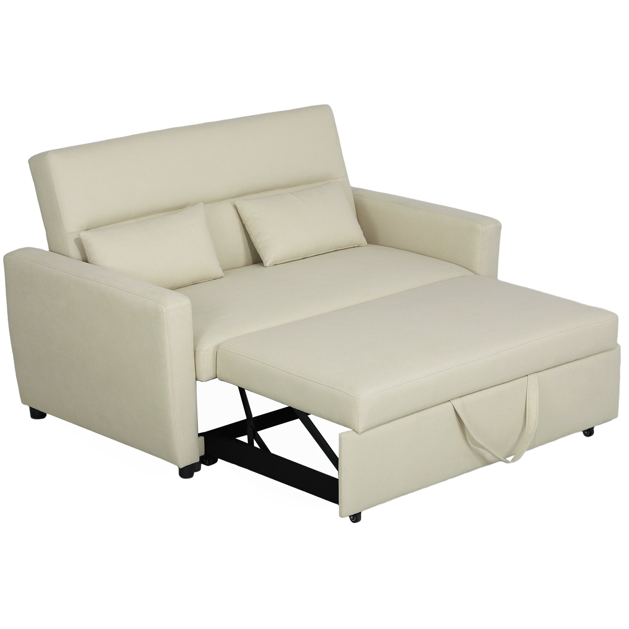 Sofa Bed, 2-Seater Sofa with Sleeping Function, Adjustable Backrest, Couch with Cushions, Velvet Look, Sleeper Sofa for Living Room, Guest Room, Beige