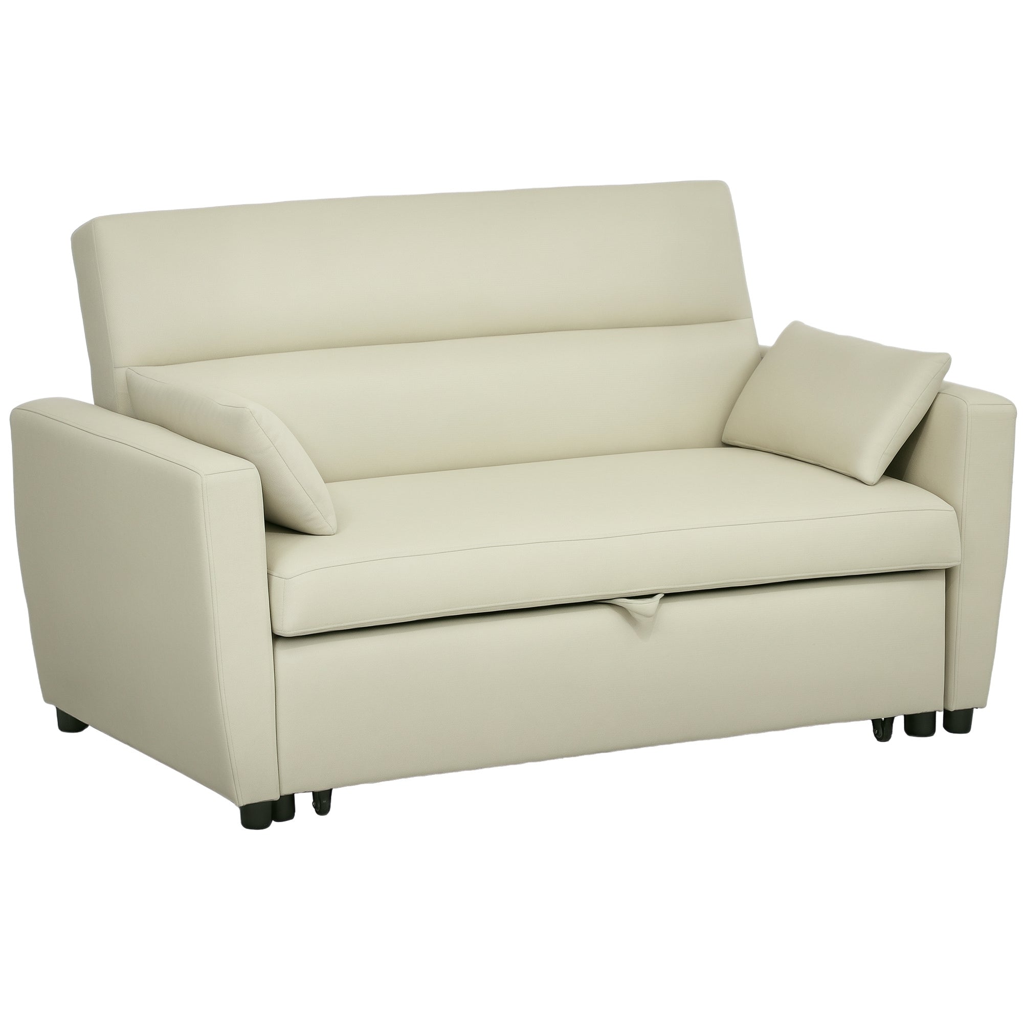 Sofa Bed, 2-Seater Sofa with Sleeping Function, Adjustable Backrest, Couch with Cushions, Velvet Look, Sleeper Sofa for Living Room, Guest Room, Beige