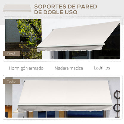 Manual Retractable Canopy 200x295 cm Balcony Canopy with Waterproof and Anti-UV Metal Crank Outdoor Roll-up Canopy for Garden Terrace Windows Cream