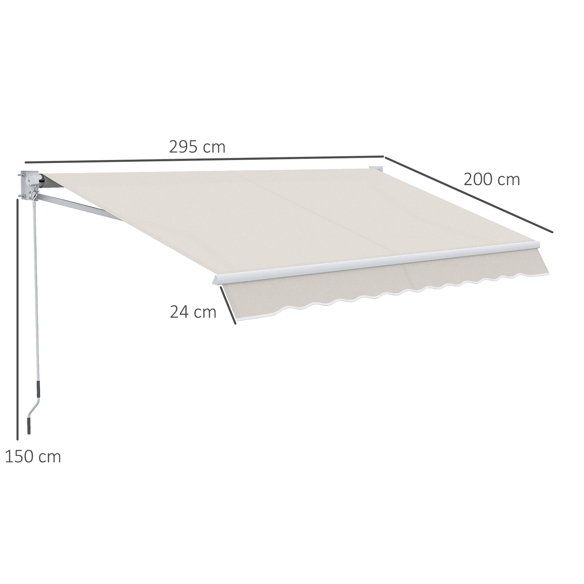 Manual Retractable Canopy 200x295 cm Balcony Canopy with Waterproof and Anti-UV Metal Crank Outdoor Roll-up Canopy for Garden Terrace Windows Cream