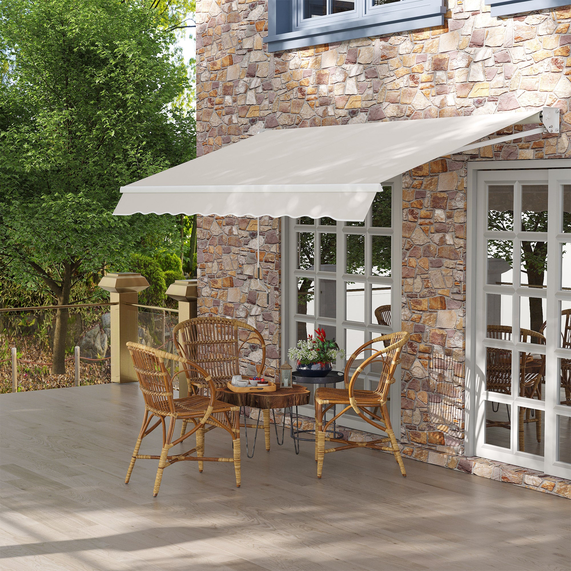Manual Retractable Canopy 200x295 cm Balcony Canopy with Waterproof and Anti-UV Metal Crank Outdoor Roll-up Canopy for Garden Terrace Windows Cream