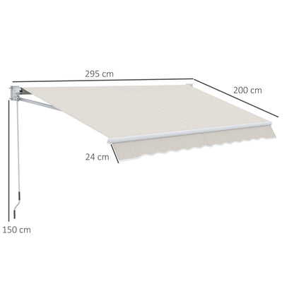 Manual Retractable Canopy 200x295 cm Balcony Canopy with Waterproof and Anti-UV Metal Crank Outdoor Roll-up Canopy for Garden Terrace Windows Cream