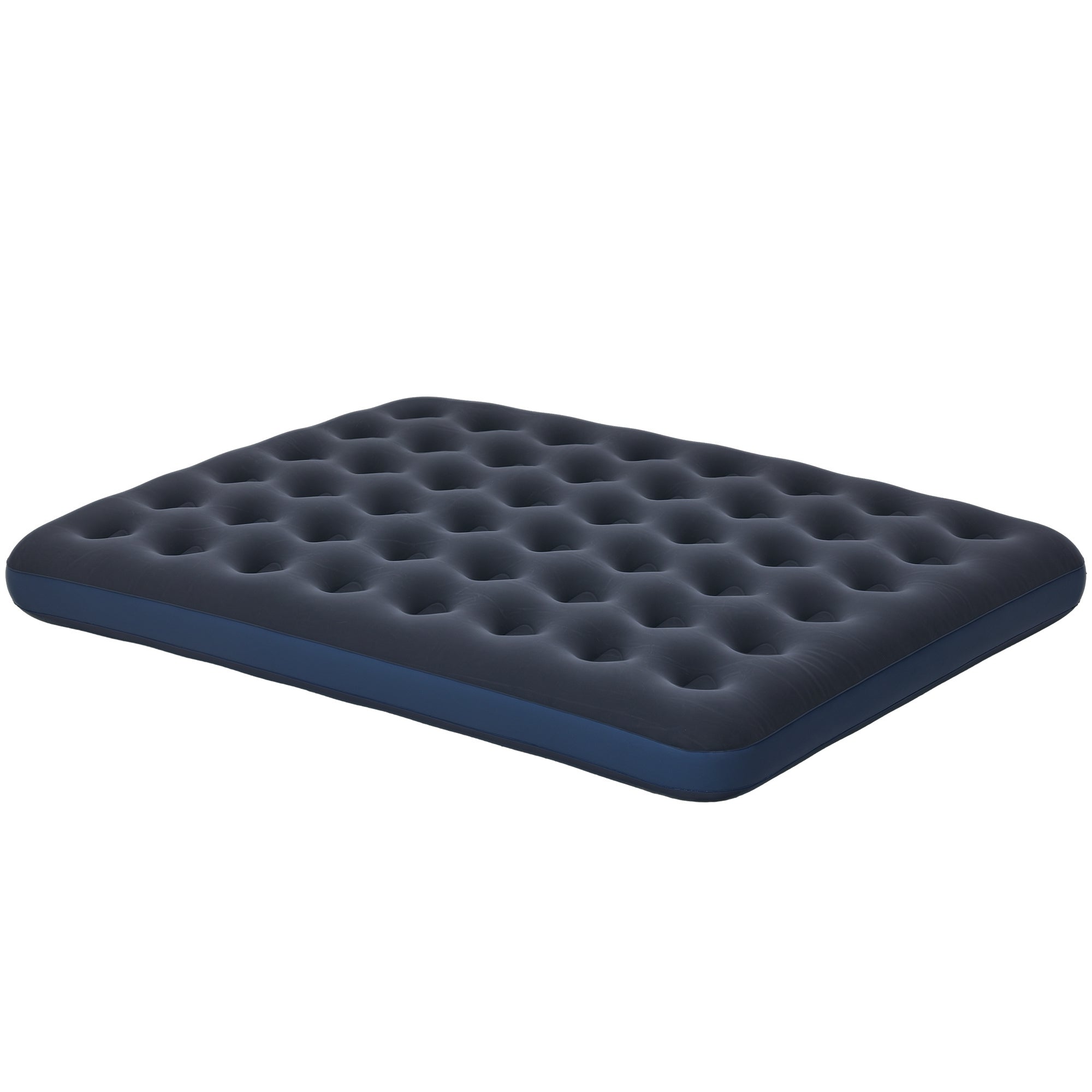 Inflatable mattress for 2 people with integrated hand pump, flocked surface, for camping, travel - 203L x 152W x 22H cm, blue