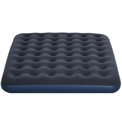Inflatable mattress for 2 people with integrated hand pump, flocked surface, for camping, travel - 203L x 152W x 22H cm, blue