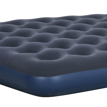 Inflatable mattress for 2 people with integrated hand pump, flocked surface, for camping, travel - 203L x 152W x 22H cm, blue